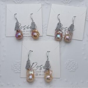 E107 S925 High quality Freshwater Flame Ball Baroque Pearl Earrings